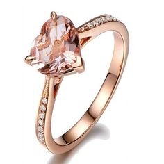 1.50 Carat Heart shape Morganite and Diamond in 10k Rose Gold showcases 1.25 carat heart shape morganite along with 0.25 carat diamond for total 1.50 carat weight. Size: 5.  Color: Red.  Gender: female.  Age Group: adult. Promise Rings Rose Gold, Gold Promise Rings For Her, Morganite Jewelry, Morganite Diamond, Morganite Ring, Buying Diamonds, Gold Set, Womens Engagement Rings, Morganite