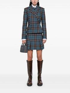 Find CLAUDIE PIERLOT Plaid-checked Mini Skirt on Editorialist. indigo blue/multicolour wool blend plaid check pattern fully pleated concealed side hook and zip fastening full lining flared hem Check Mini Skirt, Wool Skirt, Wool Skirts, Indigo Blue, Check Pattern, Wool Blend, Mini Skirt, Mini Skirts, Plaid