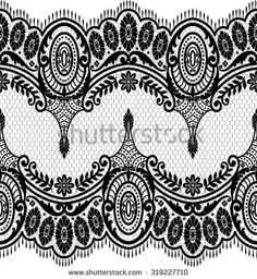 black lace with floral ornament on white background