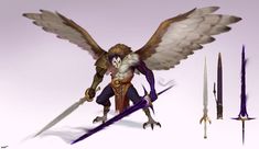 an animated character with wings holding two swords