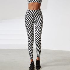 Checkered Leggings. A comfortable fit with a sporty look for workouts, yoga or just hanging out. Feel comfortable and look great. Detail: Quick Dry/BreathableDetail: Side & Back PocketsWaist Type: HighMaterial: (75%) Nylon, (25%) Spandex Workouts Yoga, Pink Leggings, Sporty Look, Dress Pant, Workout Leggings, Workout Tops, Workout Shorts, Hanging Out, Quick Dry