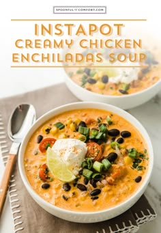 two bowls of instant creamy chicken enchiladas soup