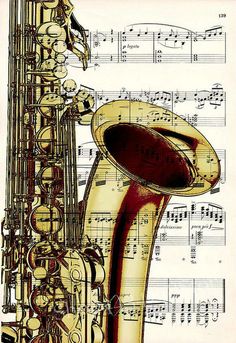 a drawing of a saxophone on sheet music