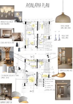 an architectural plan is shown with various lighting fixtures and floor plans for the apartment building