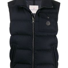 Navy Blue Moncler Vest Luxury Blue Outerwear With Pockets, Designer Navy Outerwear With Pockets, Designer Blue Outerwear With Padded Collar, Moncler Vest, Moncler Men, Navy Blue Vest, Blue Vest, Black Friday Promotions, Cold Day