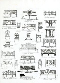 various types of benches are shown in this drawing