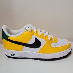 "Brand New" Nike Air Force 1 Gs Color: University Gold/Black Style: Fn8008 700 Upper Material: Leather Made In Indonesia Shoes Nike Air Force, New Nike Air Force, Shoes Nike Air, New Nike Air, Kids Nike, Black Style, Nike Air Force 1, New Nike, Air Force 1