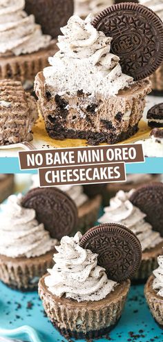 oreo cookie cupcakes with white frosting on top