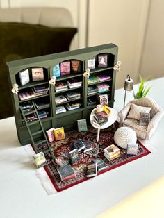 Create this same mini bookshelf display with these Amazon items! Tiny Bookshelf Diy, Mini Book Shelf Diy, Mini Things Diy How To Make Easy, Diy Dollhouse Bookshelf, Mini Bookshelf Ideas, Mini Verse Display Ideas, Diy Miniature Bookshelf, Diy Bookshelf Decor, Diy Mini Library