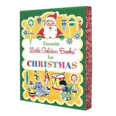 the little golden book for christmas is in its green and yellow box with santa claus on it