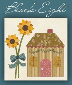 a card with a house and sunflowers on it that says, black eight