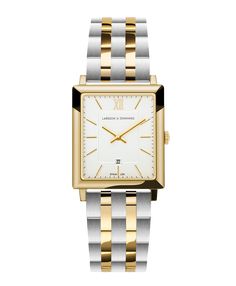 Combining the classic style of old vintage watches with an ultra-modern appeal, the large square-shaped 40mm dial features minimalist numerals and a subtle date display. Coming in¬†four¬†radiant colorways, Gold, Mixed Gold, Mixed Rose Gold, and Silver, Boyfriend pairs classic shades with timeless links made of gold-plated metal. Rectangle Face Womens Watches, Timeless Square Watches For Everyday, Modern Square Watch With Metal Dial, Modern Square Analog Watch, Timeless Rectangular Everyday Watch, Classic Square Face Watch With Metal Dial, Modern Rectangular Watches With Metal Dial, Luxury Square Everyday Watch, Classic Square Analog Watches