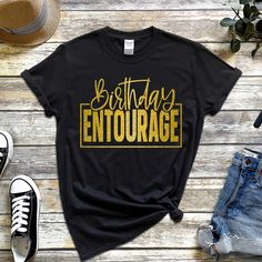 Birthday Entourage Shirt/  Women's Birthday Shirt / Glitter Birthday Shirt / Glitter Birthday Shirt Processing time is currently 2-3 days from date of purchase. Processing time does not include shipping which is an additional 3-5 business days. If needed sooner a rush upgrade can be chosen during checkout for an additional cost.  This shirt is a boutique quality t-shirt, they are thick and soft. The shirts run true to size. If you need a size not listed, message me and I will see if I have it in stock.  This item was created in a smoke free and pet free environment. Womens Birthday Shirt, Womens Graphic Tees, Glitter Birthday, Birthday Woman, May 13, Birthday Shirt, Girls Sweaters, Quality T Shirts, Graphic Tees Women