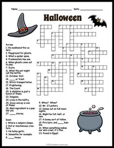 halloween crossword puzzle with witches and caulder on it, including the words