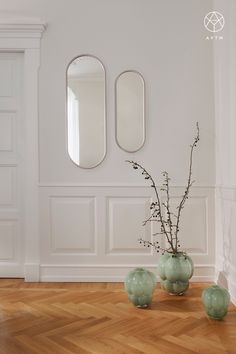 Simple silver mirrors Small Hallways, Pastel Green