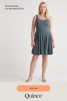 Our popular Tencel Jersey Fit & Flare Dress now comes in a mini version! Made with the same luxurious Tencel™ fabric , this dress this dress features a flattering fit-and-flare silhouette that accentuates your curves and creates a feminine look. The mini length adds a fun and flirty touch, making it perfect for a night out or a casual day in the sun. Dress it up with heels and statement jewelry for a night out, or pair it with sneakers and a denim jacket for a casual daytime look  | Quince | Women's Tencel Jersey Fit & Flare Mini Dress in Dark Olive, Size XS Fit And Flare A-line Dress For Daywear, Stretch A-line Mini Dress For Daywear, Fitted Mini Hem Daywear Dresses, Knee-length Fit And Flare Mini Dress For Daywear, Stretch A-line Sundress, Fit And Flare Sundress Mini Length, Casual Fit And Flare Mini Dress For Daywear, A-line Sundress For Daywear, Fit And Flare Midi Sundress