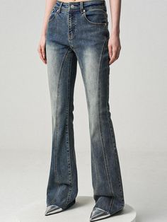 This product offers a sleek reinterpretation of the classic bootcut jeans with a contemporary edge. The design showcases a flattering slim fit through the hips and thighs that expands into a subtle bootcut shape, perfect for pairing with various footwear options. Crafted for style and comfort, these jeans provide a versatile base for any modern wardrobe. - Tailored with a contoured waistband to sit comfortably and prevent gapping.- Engineered with a premium denim blend that allows for a gentle stretch and excellent recovery.- Features meticulous contrast stitching that enhances the jeans' structure and style.- The timeless five-pocket design is both functional and a nod to classic denim aesthetics. Vanilla Skin, Fairy Bride, Inverted Triangle, Patterned Jeans, Modern Wardrobe, Premium Denim, Dream Clothes, Showcase Design, Contrast Stitch