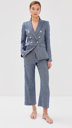 Business Casual Linen Blazer With Button Closure, Fitted Linen Blazer With Buttons, Chic Pantsuit With Notch Lapel And Button Closure, Chic Pantsuit With Buttons And Suit Collar, Chic Pantsuit With Suit Collar And Buttons, Spring Workwear Suits With Button Cuffs, Spring Workwear Suits, Linen Blazer With Lapel Collar And Buttons, Chic Notch Lapel Pantsuit With Buttons