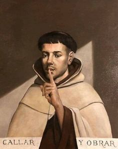 a painting of a man with his finger in his mouth and the caption that reads, ca llar y obra