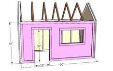 a drawing of a pink house with the measurements for the roof and sidewalls