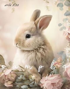 a white rabbit sitting on top of flowers