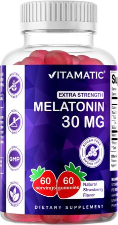 PRICES MAY VARY. Delicious Natural Strawberry Flavor 100% Drug Free - High Potency Melatonin Gummies VEGAN FRIENDLY - Our Melatonin Gummies are pectin-based which is vegan & vegetarian friendly Free of soy, yeast, wheat, egg, artificial color, flavor, & preservatives. DIFFERENT FORM MELATONIN – Melatonin comes in many forms, including gummies, capsules, chewables, drops, Tablets and liquid - Gummy is the most pleasant tasting formula which delivers 10 mg per daily serving. Vitamatic Sugar Free M Melatonin Gummies, Gummy Vitamins, Strawberry Flavor, Habit Forming, Vegan Friendly, Yeast, Vegan Vegetarian, Sugar Free, Wheat