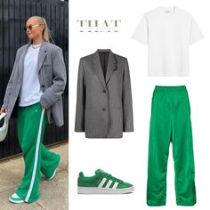 Zara Tracksuit Outfit, Green Adidas Outfit Women, Green Adidas Pants Outfit, Adidas Pants Outfit Fashion, Adidas Trousers Outfit, Green Pants Women