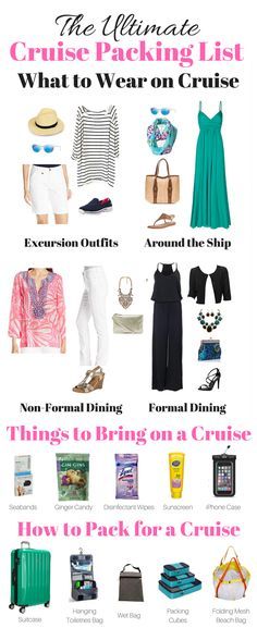 the ultimate cruise packing list for what to wear on a cruise info sheet with text overlay