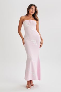 Lorelai Strapless Rose Knit Maxi Dress - Fairy Floss Pink - MESHKI U.S