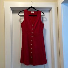 Loft Outlet Dark Red Dress, Sleeveless Button Down, Slightly Flared. No Tags But Never Worn. Size 6, Poly/Cotton, Machine Washable Sleeveless Dress With Buttons For Date Night, Sleeveless Button Dress For Date Night, Sleeveless Mini Dress With Buttons For Day Out, Sleeveless Mini Dress With Button Closure For Date Night, Sleeveless Midi Dress With Button Closure For Date Night, Red Sleeveless Dress With Buttons, Red Sleeveless Mini Dress For Day Out, Sleeveless Red Mini Dress For Day Out, Red V-neck Midi Dress With Button Closure