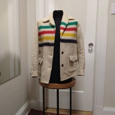 100% Wool Vintage Hudson Bay Coat. Bought At An Estate Sale Years And Years Ago. No Size; Fits A Women's Small. Truly Love This Piece, But It Doesn't Fit Anymore! Please Contact For Measurements Or I'll Get To It When I Get To It. Vintage White Winter Blazer, Vintage White Blazer For Winter, Fitted Multicolor Wool Outerwear, Casual White Wool Outerwear, Retro Multicolor Wool Outerwear, Fitted Multicolor Outerwear With Lapel Collar, White Fitted Retro Outerwear, Coats Vintage, Hudson Bay