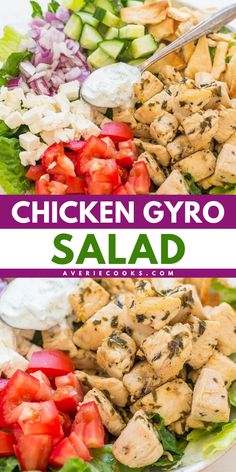 Looking for meal prep lunch ideas? Here's a chicken gyro salad! Topped with a homemade tzatziki sauce, this Greek chicken salad is healthy with so much flavor. Enjoy it as a dinner salad, too! Chicken Gyro Salad, Healthy Gyros, Gyro Salad, Tzatziki Chicken, Chicken Gyro, Greek Chicken Salad, Homemade Tzatziki Sauce, Homemade Tzatziki