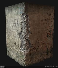 an old concrete block with graffiti on it