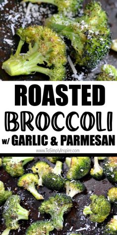 roasted broccoli with garlic and parmesan in a pan