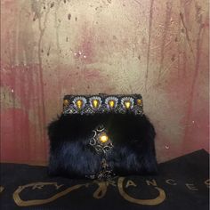 Mary Frances Black Fur With Jewels Handbag . Never Used With Original Dust Cover Bag Luxury Black Handheld Evening Bag, Luxury Black Satchel Evening Bag, Designer Black Rectangular Evening Bag, Designer Black Shoulder Clutch, Designer Black Shoulder Bag Clutch, Designer Black Clutch Shoulder Bag, Designer Black Bag For Gift, Designer Black Clutch Evening Bag, Designer Black Evening Bag With Removable Pouch