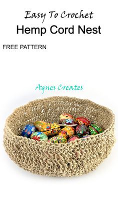 an easy to crochet hemp cord nest for easter eggs