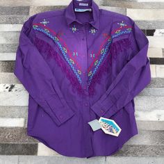 New With Tags! True Vintage! 80-90s Purple 90s Style Tops For Fall, Purple 90s Style Top For Fall, Purple Long Sleeve 90s Style Top, Southwestern Shirt, Purple Long Sleeve 90s Top, Purple Cotton Retro Shirt, Western Style Relaxed Fit Button-up Tops, Retro Purple Cotton Shirt, Southwestern Flannel Shirt