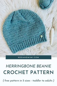 a crochet beanie pattern with text overlay that says herringbone beanie crochet pattern