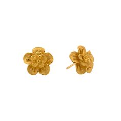 Add a touch of elegance to your everyday look with these stunning gold flower stud earrings. Crafted with precision and attention to detail, these earrings feature a beautiful floral design with five delicate petals and a textured surface. The center of each flower is adorned with a cluster of shimmering gold beads, creating a captivating focal point. Material: 24k Solid Gold Flower / 22k Solid Gold Post & Backings Approx. Weight: 7.20 Grams Width - Approx. 13.25 - 13.75mm FREE SHIPPING Within U Yellow Gold Plated Flower Earrings For Anniversary, Flower Shaped Yellow Gold-plated Earrings, Yellow Gold Flower-shaped Gold Plated Earrings, Yellow Gold Plated Flower Earrings, Gold Plated Yellow Gold Flower Earrings, Luxury Yellow Gold Flower Earrings, Gold 3d Flower Earrings For Formal Occasions, Formal Gold Flower Earrings With 3d Details, Luxury Gold Flower Earrings For Anniversary