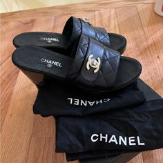 Worn Only Once. In Great Condition. 3 Inch Heel. Price Is Firm Chanel Heels, 3 Inch Heels, Chanel Shoes, Slide Sandals, Women's Shoes Sandals, Shoes Sandals, Chanel, Sandals, Women Shoes