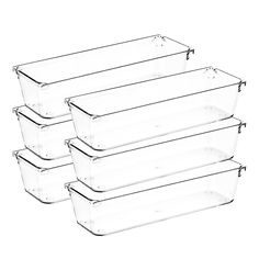 four clear plastic storage containers with handles on each side and bottom, set against a white background