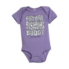 Perfect for bonding with fishing parents, our Bass Pro Shops� Future Fishing Buddy Short-Sleeve Bodysuit for Babies lets them wear a promise in fun style. Part of the Bass Pro baby clothes collection, this baby bodysuit shows its namesake message front and center, screen-printed with a cool camo fill pattern by a Bass Pro Shops wordmark. Lapped shoulders provide easy on/off. A snap crotch placket allows quick changes. Ribbed crew neck and trim enhance comfort and durability, and the optimized fabric blend stands up to playtime, naps, and overnight. 60% cotton/40% polyester. Machine wash. Imported.    60% cotton/40% polyester;    Future Fishing Buddy screen-printed on front with camo fill;    Bass Pro Shops wordmark;    Ribbed crew neck and trim;    Lapped shoulders;    Snap crotch placket; Vintage Indigo, Short Sleeve Bodysuit, Baby & Toddler Clothing, Clothes Collection, Kids Tops, Good Brands, Baby Bodysuit, Baby Toddler