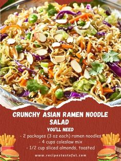 Asian Ramen Noodle Salad, Food For Kidney Health, Ramen Noodle Salad, Kidney Recipes, Kidney Health, Ramen Noodles, Summer Salads, Ramen, Noodles