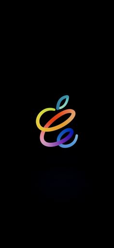 an apple logo is shown on a black background with the letter e in rainbow colors