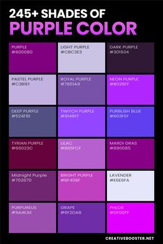 purple color chart with the names and colors