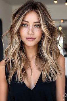 Balayage For Mousy Brown Hair, Brown Hair With Neutral Highlights, Brunette With Blonde Highlights Medium Length, High Dimension Blonde, Hair For Pale Skin Blue Eyes, Honey Blond Balayage On Brown Hair, Hair Color Ideas For Pale Skin Blue Eyes, Face Frame Blonde, Brunette With Blonde Balayage