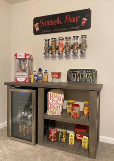 the snack bar is stocked with snacks and drinks