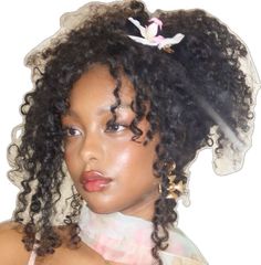 Coquette Black Hairstyles, Etheral Black Women, Soft Curly Hairstyles, Mary Macdonald Aesthetic, Macdonald Aesthetic, Curly Hair Wedding, Blond Hairstyles, Mary Macdonald, Flower Makeup