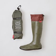 Made by an innovative Japanese industrial gear manufacturer, Pokeboo won the 2018 Good Design Award for it’s relevance to modern spontaneity. Life happens, weather happens, and everyone is mobile, and equipped to be. Finally here is a pair of lightweight easily packed boots that fits into a backpack, or straps onto one with its integrated carabiner-bearing pouch. Made of thin and flexible natural rubber with a nylon lining and drawstring for a frictionless wear, it has a durable resilient ... Industrial Gears, Lightweight Boots, Travel Wear, Good Design, Life Happens, Rubber Boots, Synthetic Rubber, Hunter Boots, Natural Rubber