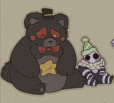 two cartoon bears with hats and scarves sitting next to each other on the ground